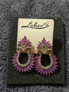 Elegant Purple Stone &amp; Crystal Gold-Plated Earring