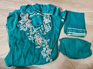 Teal Net Kurta