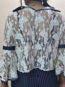 Off-White Top With Lace Net