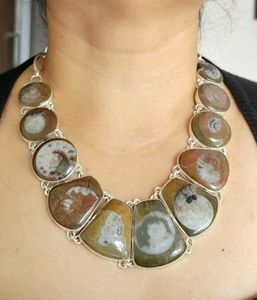 92.5 Sterling Silver Unique Stone Necklace