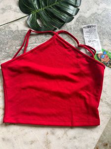 Red Ribbed Halter Top