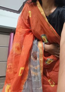 Orange Kotta Dhoria Saree With Grey Border