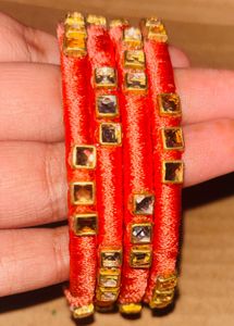 Orange &amp; Gold Beaded Bangle Set