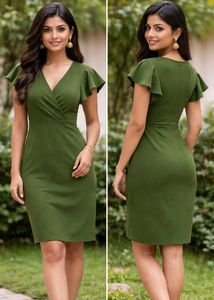 Olive Green Flutter Sleeve Dress