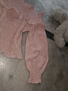 Off Shoulder Striped Top Women Light Pink