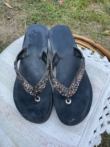 Brown Beaded Flip Flops