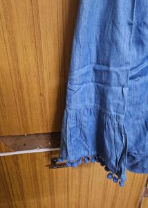 2 XL Denim Top with Pom-Poms