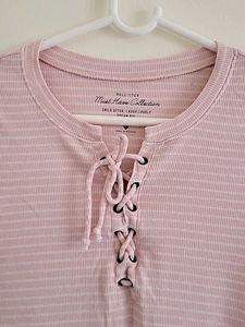 Hollister Pink Striped Lace-Up Top