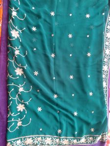 Embroidered Gorgette Silk Saree