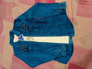 Denim Shirt Jacket &amp; Tee Set - XL