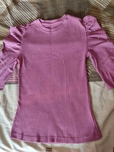 Pink Ribbed Puff Sleeve Top