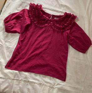 Wide Leg Jeans With Ruffle Top