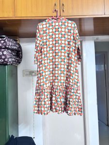 “Yufta” Vibrant Orange Geometric Dress