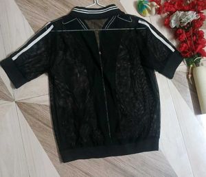 Black Mesh Bomber Jacket