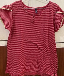 Shyla Red Top White Strips Size Xl