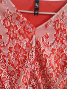 Red Lace Net Top