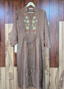 Brown Cotton Frock with Divider Shalwar – Sozni