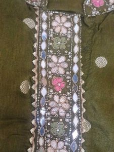 Olive Green Embroidered Kurti