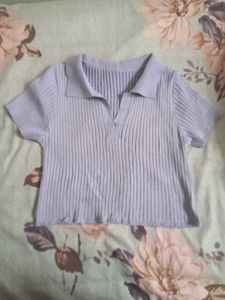 Cute Ribbed Polo Top