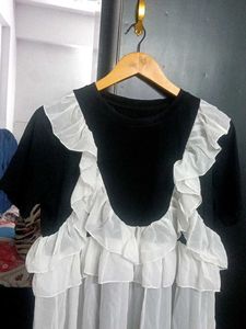 Ruffle Trim Black &amp; White Top Dress