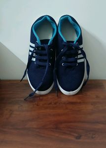 Navy Blue &amp; White Striped Sneakers