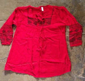 Red Embroidered Tunic Top