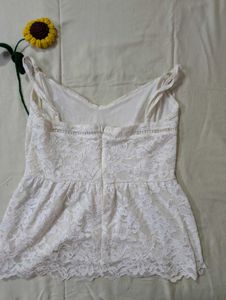 White Lacey Peplum Top- Forever New
