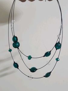 Emerald Green Bead Necklace with earrings Imported