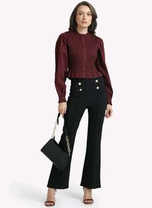 Kazo Smocked Top With Puff Sleeves And Ruffle