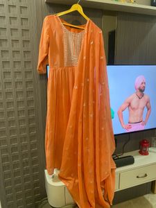 Peach Anarkali Kurta with Dupatta