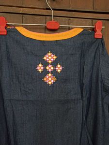 Denim Embroidered Kurta
