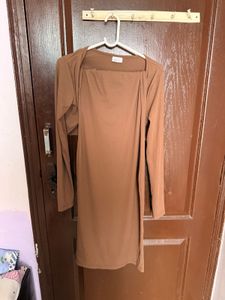 Brown Bodycon Dress with Cardigan