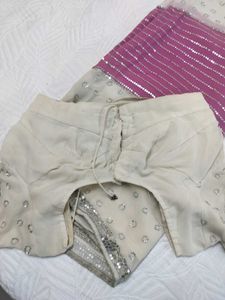 Pink And White Georgette Saree