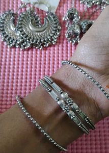 2 Pairs Of Oxidised Silver Earrings &amp; Bangle Set