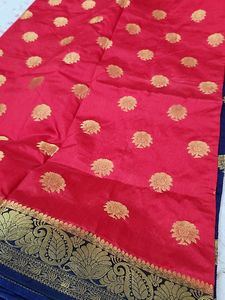 Red Saree With Crep Silk Material