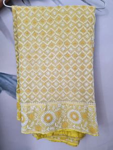 Embroidered Yellow Saree