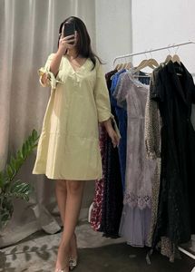 butter yellow v neck dress