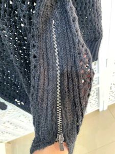 Black Knit Pullover With Burgandy Trim A