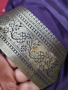Purple Polyester Saree with Silver Border