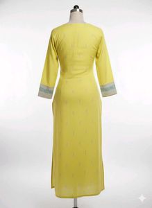 Yellow Printed Straight Kurta