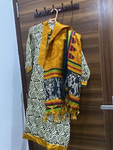 Cream and black kurta