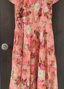 Women Floral Printed Long Dress With Half Sleeves