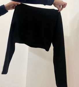 Black Long Sleeve Crop Top Fits S To L
