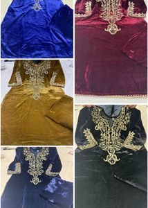 Royal Blue Velvet Kurta Set