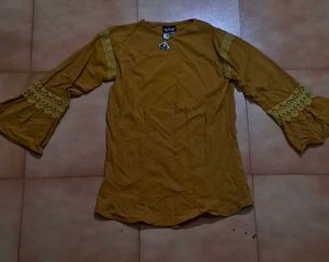 Mustard Color With Lace Design Top For Women