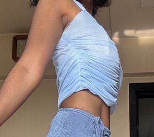 Baby Blue Ruched Crop Top
