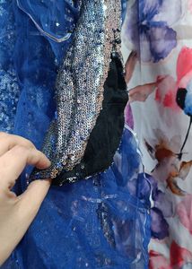 💙🤍Fish Cut Heavy Sequence Work Gown