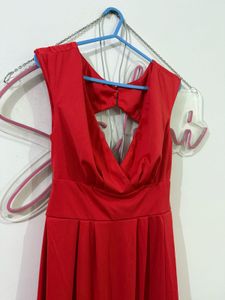 Red Maxi Tail Slit Backless dress for shoot/event