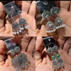 Boho Silver Jhumka Earring Set