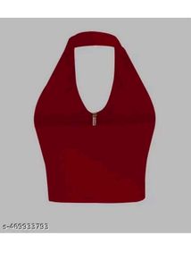 Sleeveless Red Crop Top with Front Zip Closure